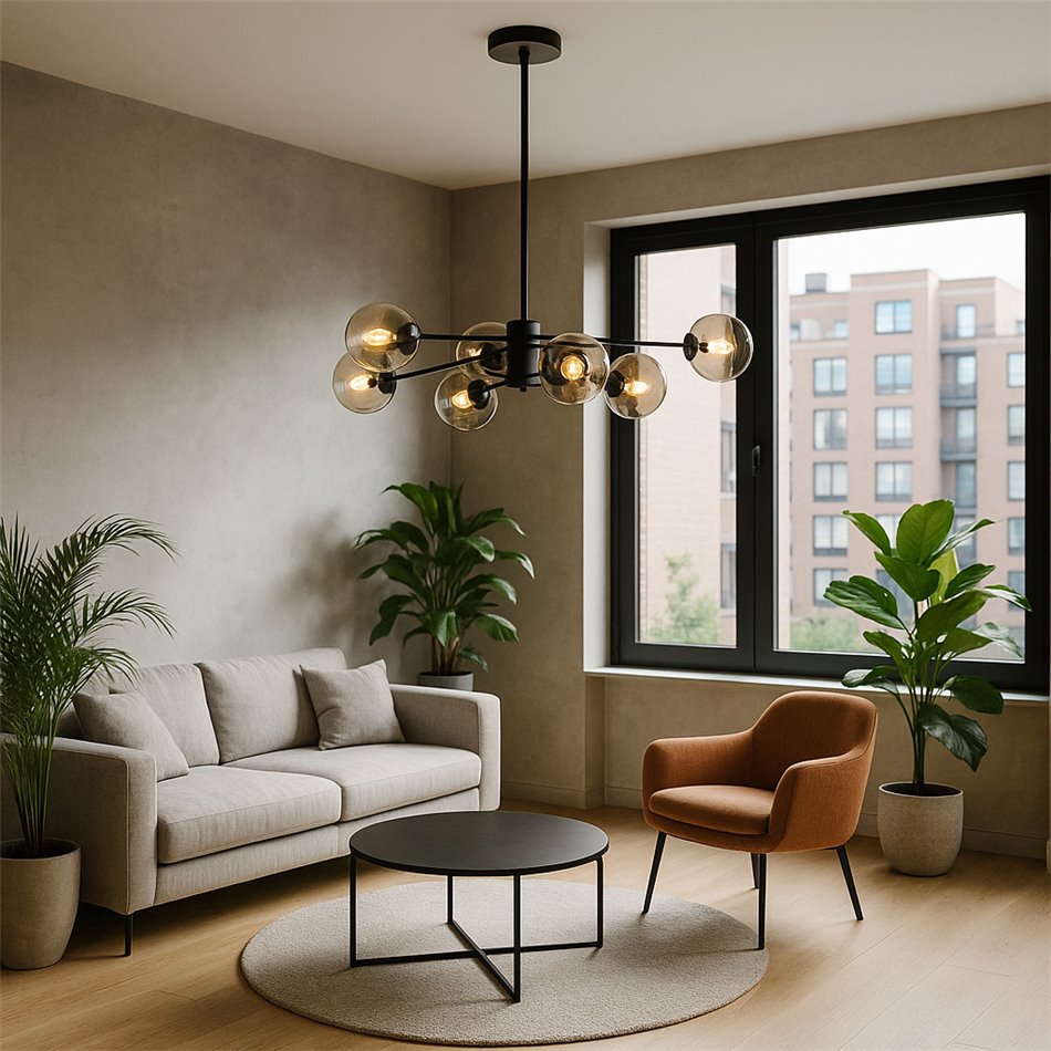 Pendant lamp Lauga, black, E27 60W(MAX), H38-69cm, D100cm