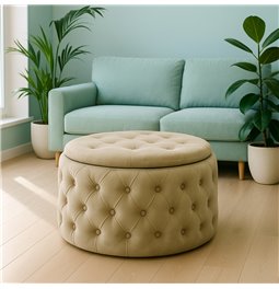 Pouf with storage Lailly Round, taupe,velvet, D60cm H42cm