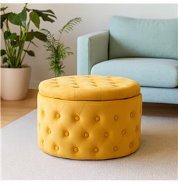 Pouf with storage Lailly Round, gold color, velvet, D60cm H42cm