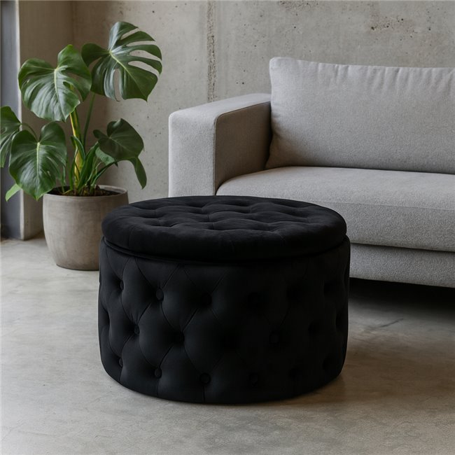 Пуф с ящиком для хранения Lailly Roundi, черный, бархат, D60cm H42cm