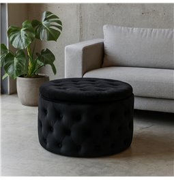 Pouf with storage Lailly Round, black, velvet, D60cm H42cm