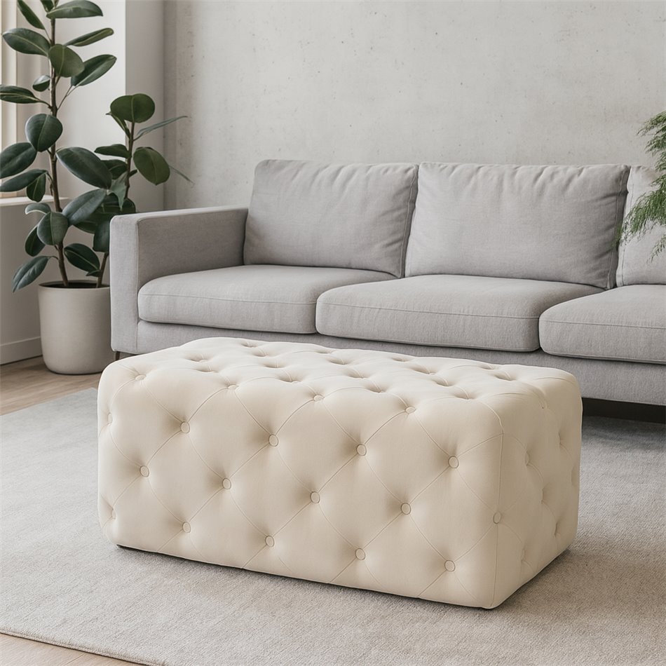 Rectangle stool Lailly, pearl, velvet, H42x84x42cm