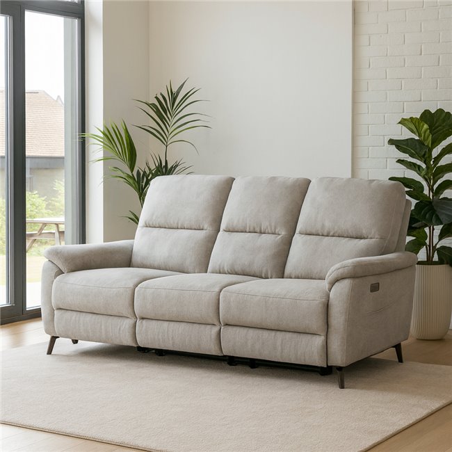 Three-seater electric recliner Olleo, light gray, H101x200x103-158cm, seat height 54cm