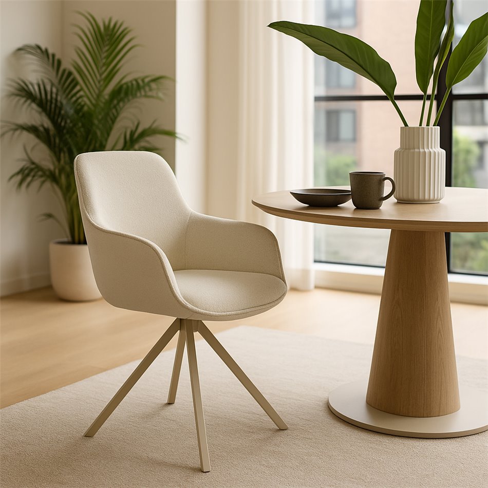 Dining chair Settle 90/24, return swivel 360, light brown/cream color, H85x63x58cm, seat H51cm