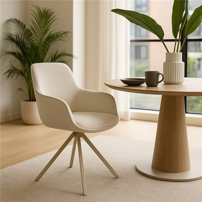 Dining chair Settle 90/24, return swivel 360, light brown/cream color, H85x63x58cm, seat H51cm