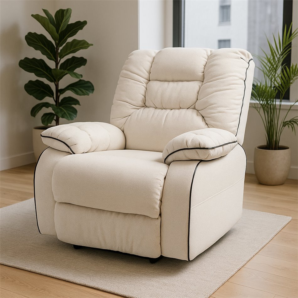 Electric recliner/rocking chair Hohenberg, beige, swivel 210 degrees, H84-106x96x105-170cm