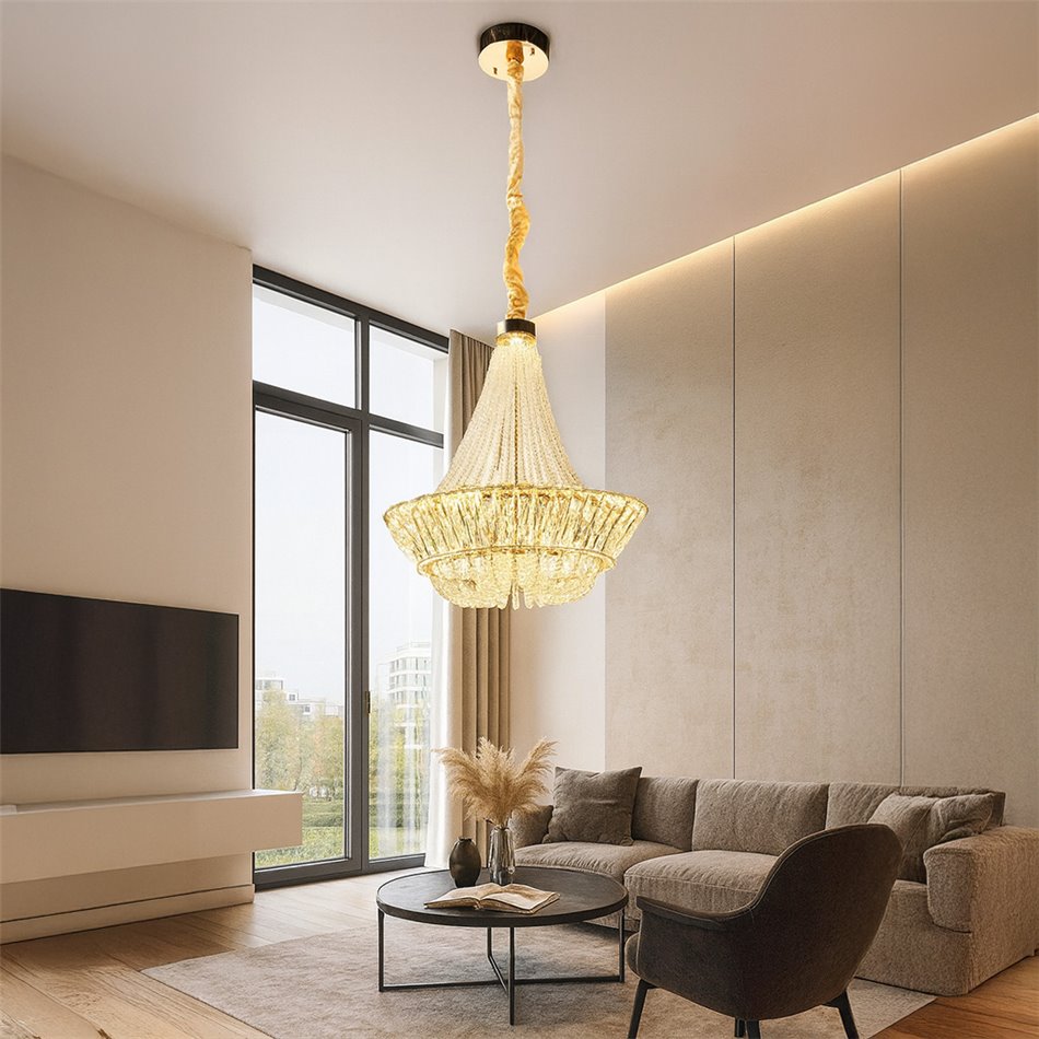 Подвесной светильник Kenny, прозрачный/золотой цвет, H63-120cm, D50cm, LED 88W, 3000K/4000K/6000K