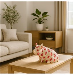 Kопилка Squating pig, красный/белый, H12.5x17x11cm