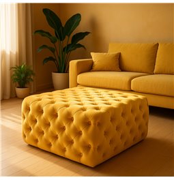 Square stool Lacone, gold color, velvet, H42x84x84cm