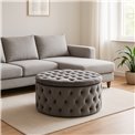 Ottoman with storage box Hunez, grey velvet, D70cm, H40cm