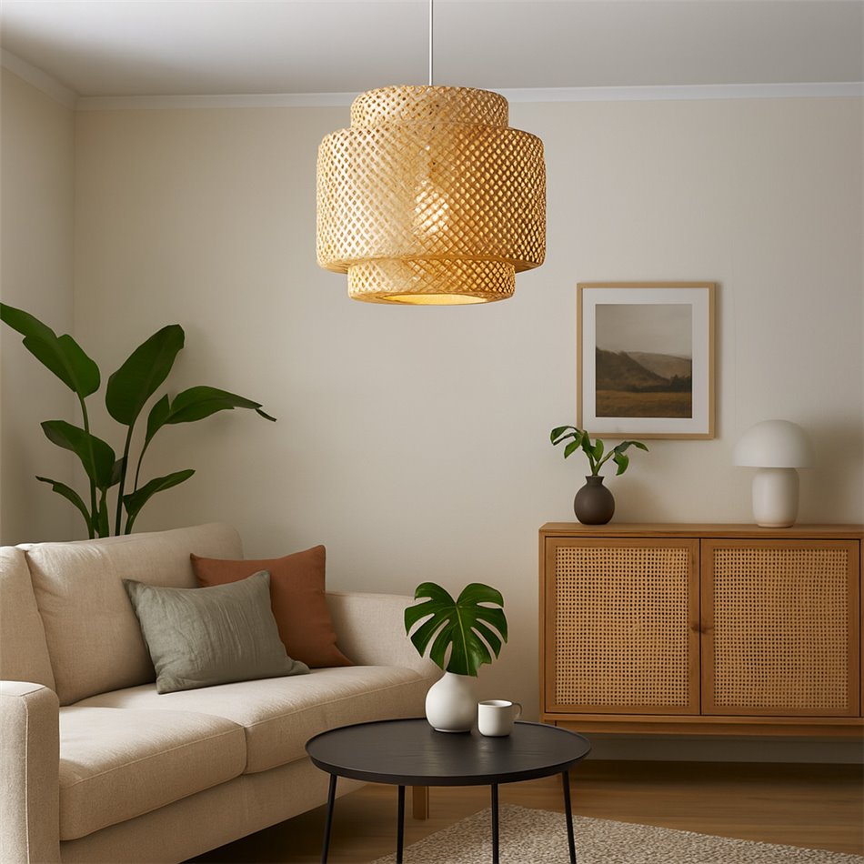 Pendant lamp Liby, natural,  D40cm, H40-150cm, E27, 40W(MAX)