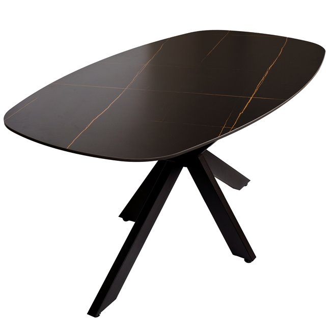 Dining table Bernardino, dark gloss ceramic, 160x90cm H76cm