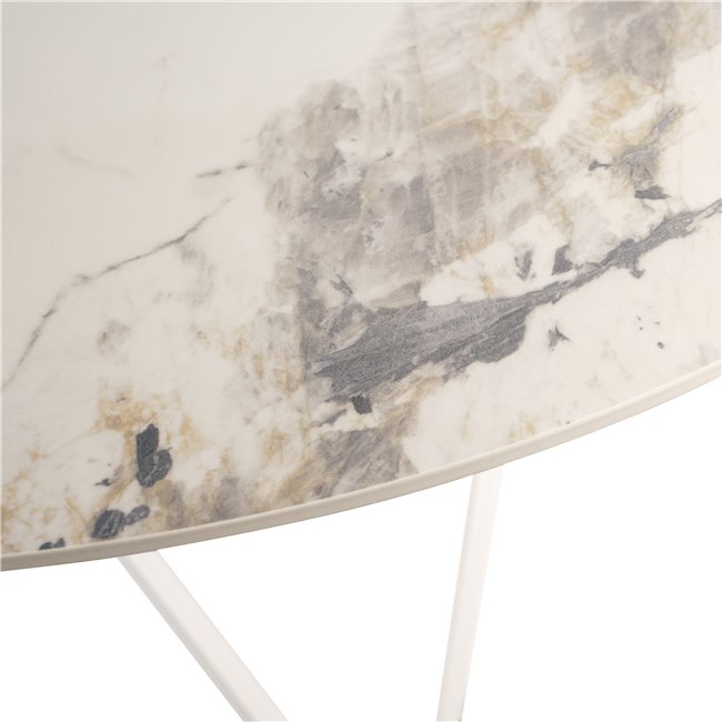 Round dining table Larne, 12mm sintered stone/MDF/metal, white, D130cm H76cm
