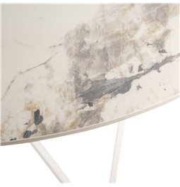 Apaļš pusdienu galds Larne, 12mm sinterētais akmens/MDF/metāls, balts, D130cm H76cm