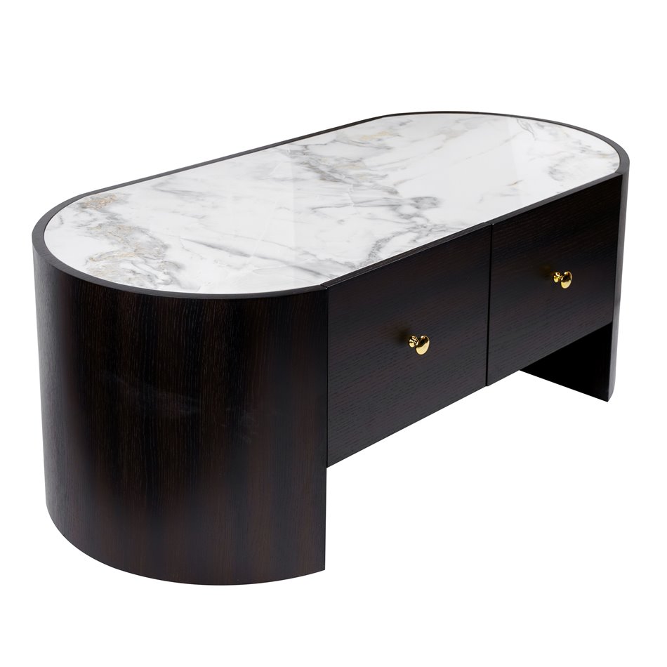 Coffee table Romanna COFF, 12mm sintered stone/MDF/oak veneer, H45x120x60cm