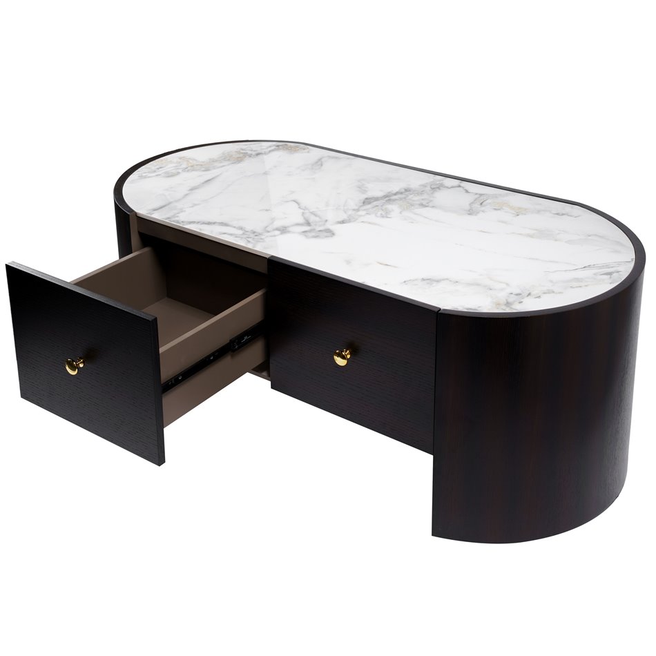 Coffee table Romanna COFF, 12mm sintered stone/MDF/oak veneer, H45x120x60cm