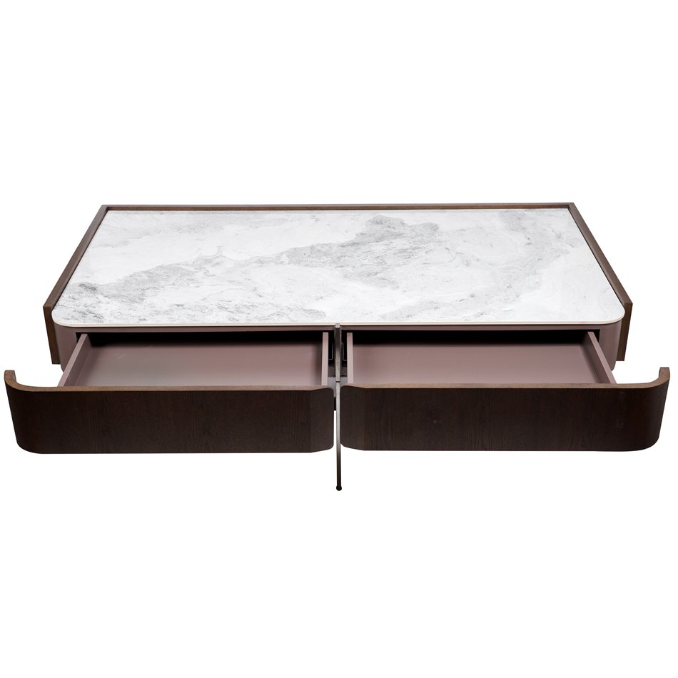 Cofee table Rondola COFF, sintered stone/MDF/ash venner/metal, H45x130x70cm