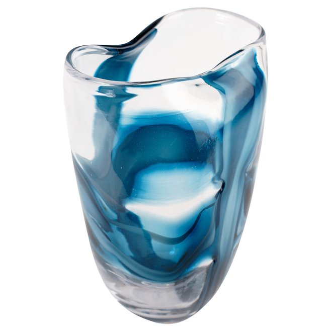 Ваза Dansk L, стекло, прозрачный/синий, H28cm, D21cm