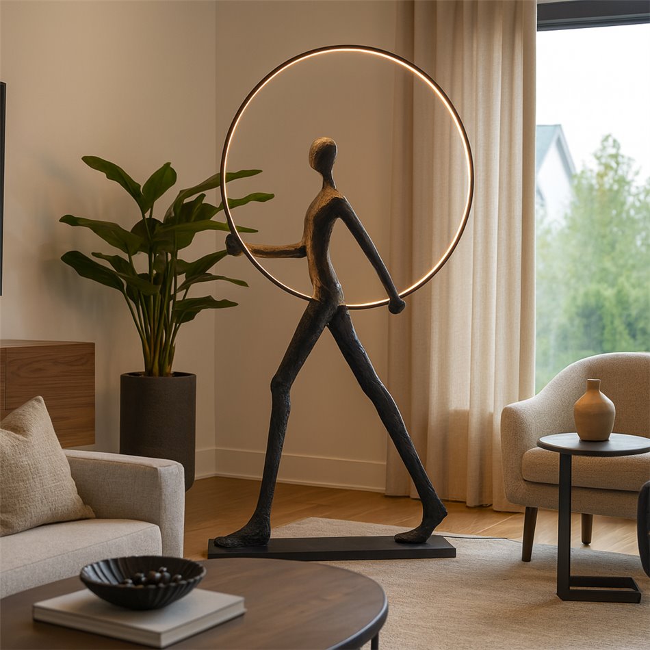 Floor lamp Haiger, black/white, H180x105x20cm, LED 62W, 3000K