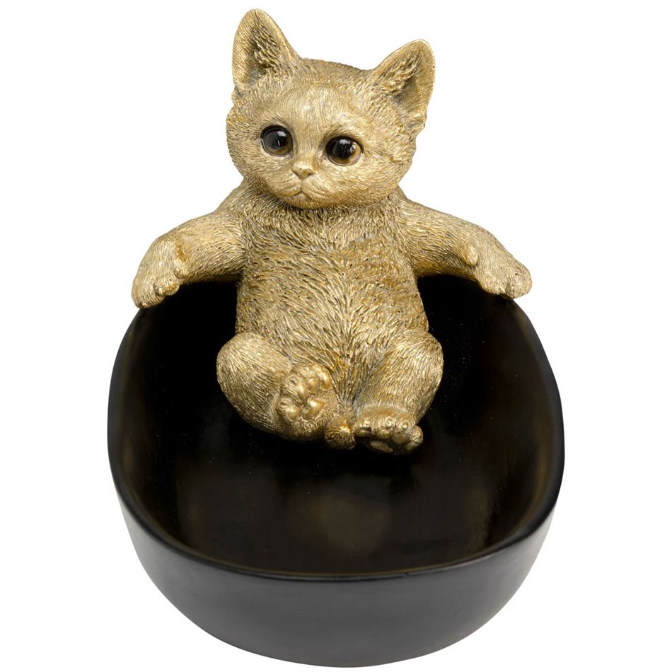 Deco bowl Bathing Cat, black/gold color, H12x20x13cm