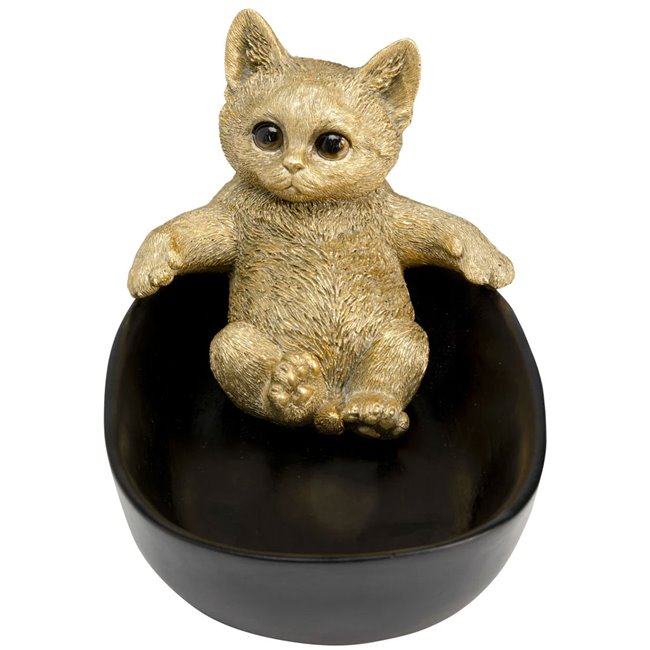 Deco bowl Bathing Cat, black/gold color, H12x20x13cm