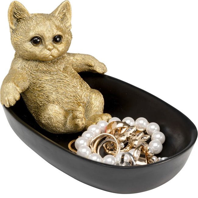 Deco bowl Bathing Cat, black/gold color, H12x20x13cm