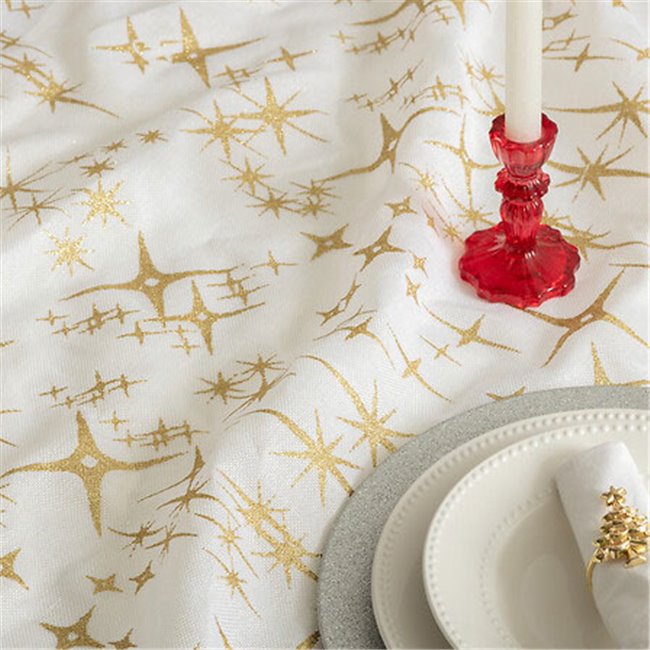 Canvas tablecloth Star, white/gold color, 140x240cm