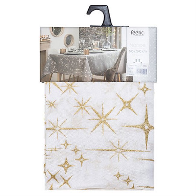 Canvas tablecloth Star, white/gold color, 140x240cm