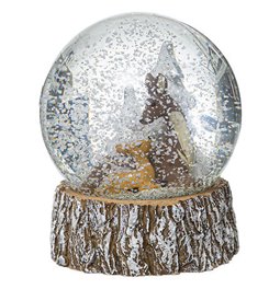 X-mas decor Deer and fawn snow globe, H9.7x8x8cm