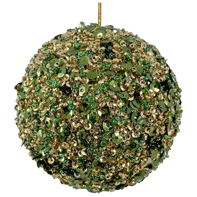 Ёлочное украшение Bead ball green gold, D8cm