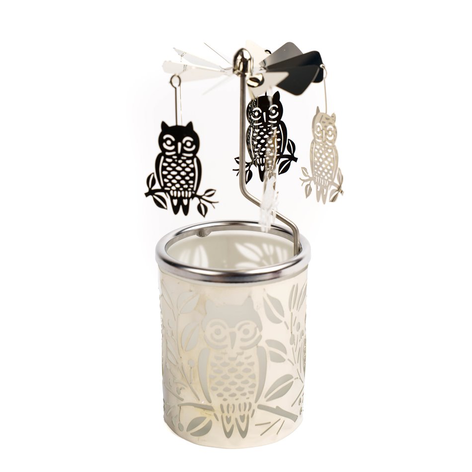 Lantern with metal Owl top, glass/metal, H15cm, D6cm