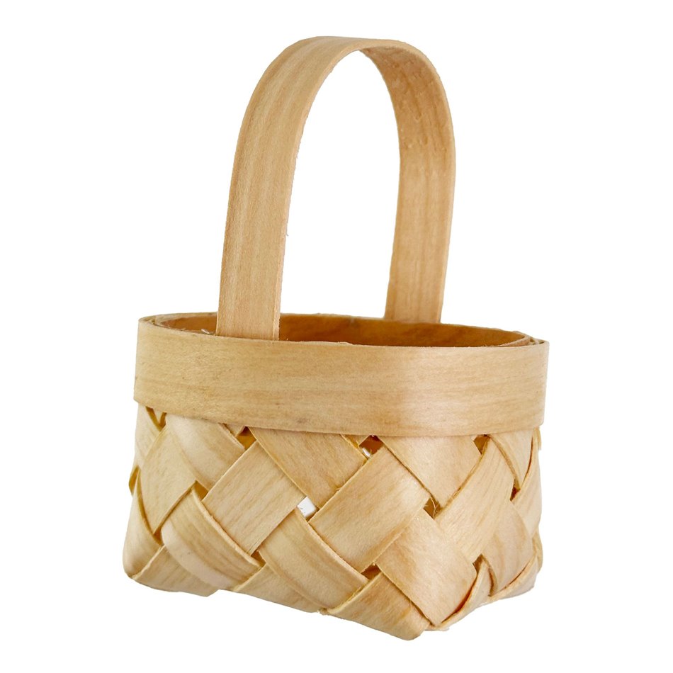 Christmas decor Wooden basket ornament natural, H8x6.5x4cm