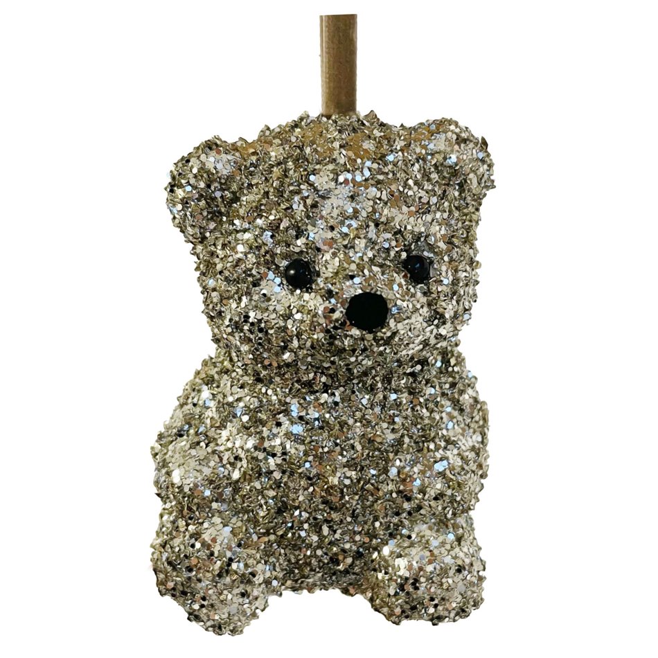 Ёлочное украшение Glass glitter sitting bear silver, H9x6x5cm