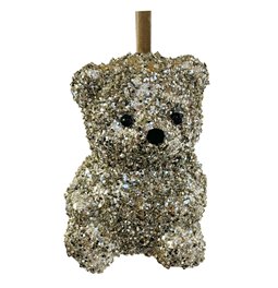 Ёлочное украшение Glass glitter sitting bear silver, H9x6x5cm