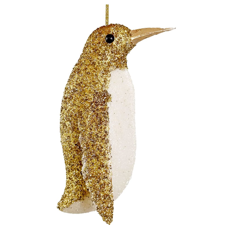 Christmas decor Glitter penguin ornament gold, H11x6x5.5cm