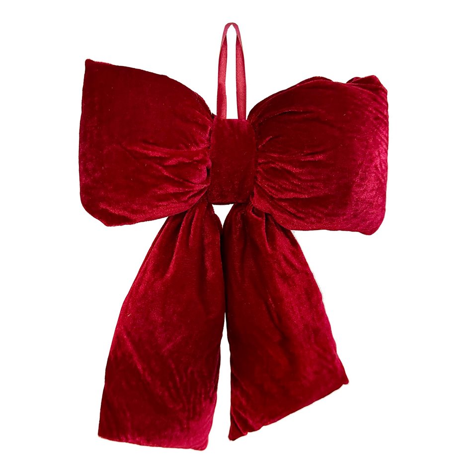 Christmas decor Velvet bow puffed red, H37x25x11cm