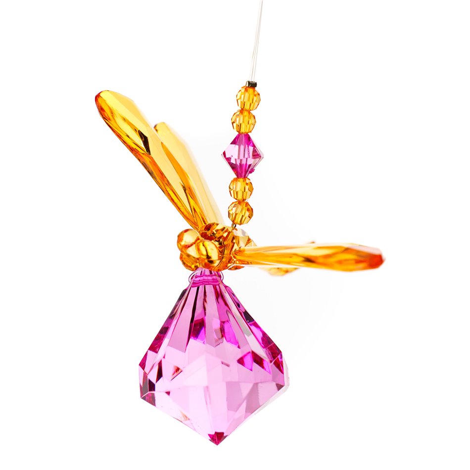 X-mas decor DRAGONFLY orange/fuchsia, 7.5x5.7x7.5cm