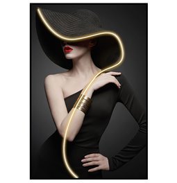 Glass picture Lady in black LED, 80x120x3.5cm