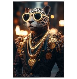 Glass picture Leopard with gold LED, 60x90x3.5cm