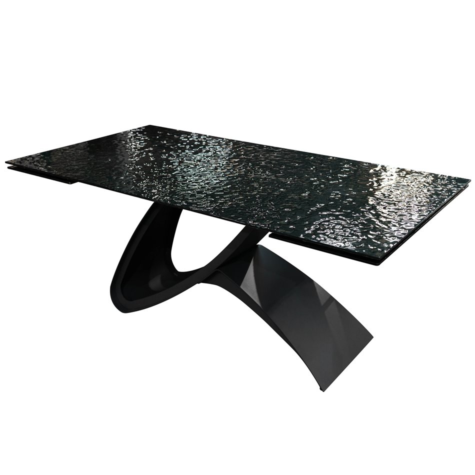 Extendable dining table Faberg, metal/glass, black, 180-260x95cm H76cm