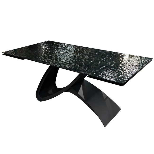 Extendable dining table Faberg, metal/glass, black, 180-260x95cm H76cm