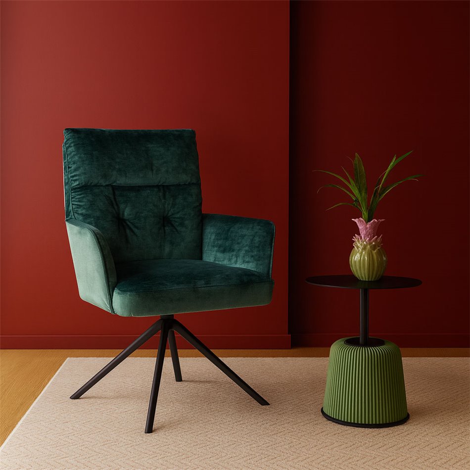 Side table Jakovo, iron/eco leather, black/green, D40cm H55cm