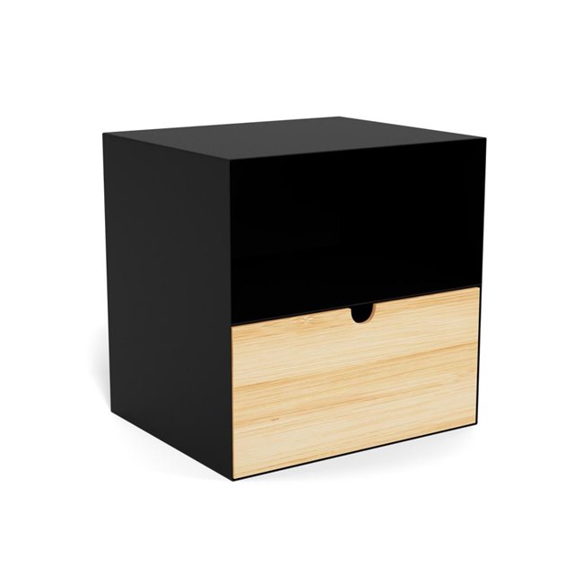 Прикроватная тумбочка Aliet, черная, сталь/лакированный бамбук, H30x25x30см