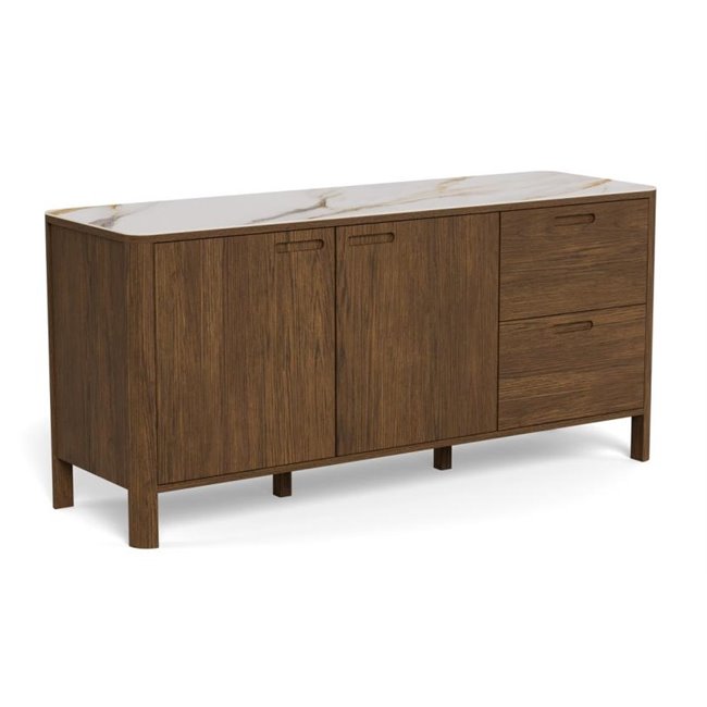 Sideboard Aktapon, brown/beige, lacquered oak veneer, H75x40x160cm