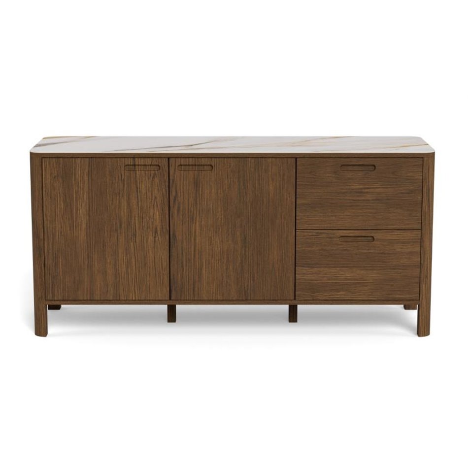 Sideboard Aktapon, brown/beige, lacquered oak veneer, H75x40x160cm