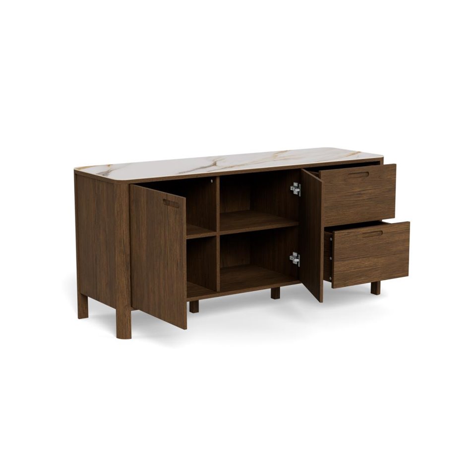 Sideboard Aktapon, brown/beige, lacquered oak veneer, H75x40x160cm