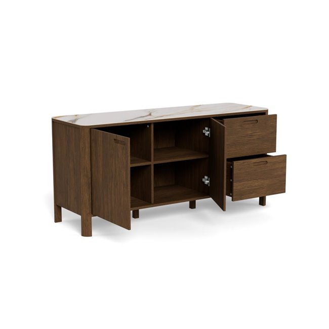 Sideboard Aktapon, brown/beige, lacquered oak veneer, H75x40x160cm