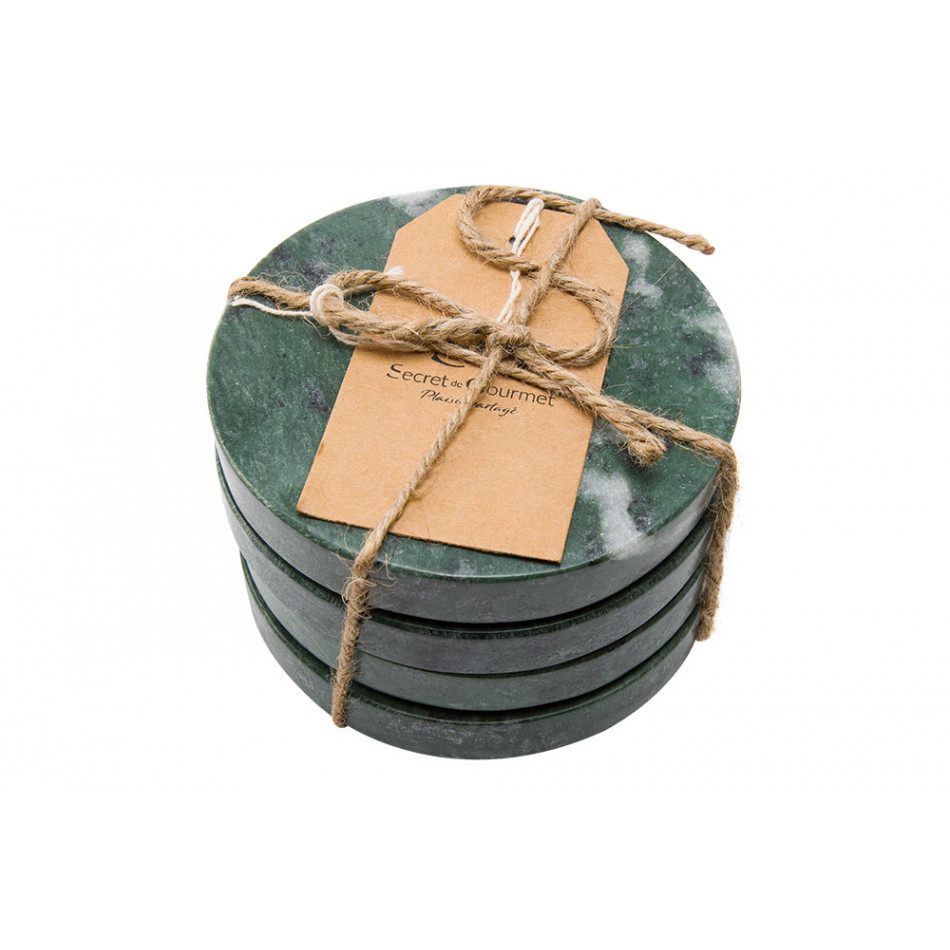 Coasters, set of 4, marble, green colour, D10x1.8cm