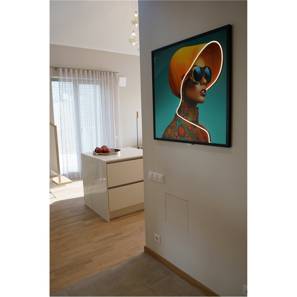 Стеклянная картина Lady in yellow с LED, 80x80x3.5cm