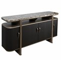 Sideboard Savelli black, metal/artificial marble/MDF/wood veneer, H77x150x40cm